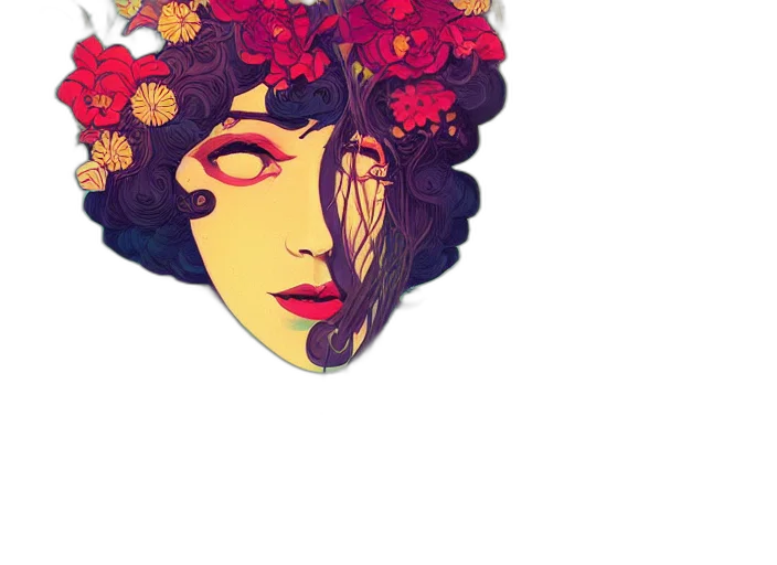 flower, crown, face, pixel art, fantasy art, watercolor, anime, red transparent PNG cut-out