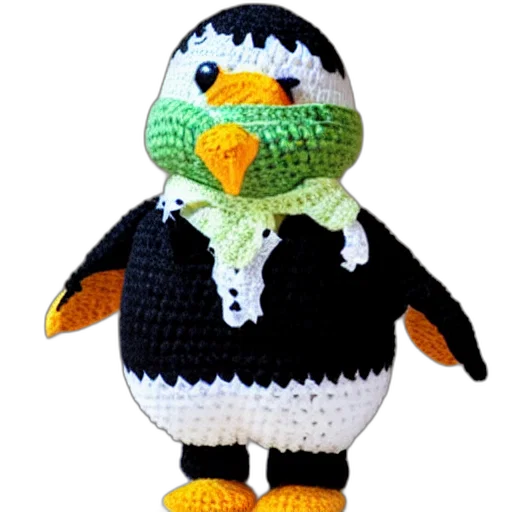 pixel art, monochrome, crocheted, penguin, doll transparent PNG cut-out
