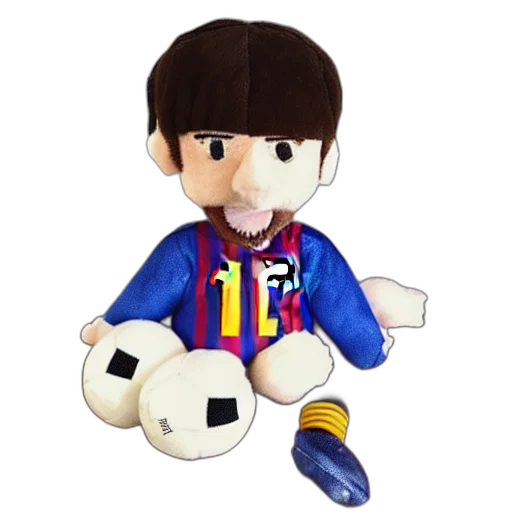 cartoon, photorealistic, pixel art, 3d render, lionel, messi, plushie, toy transparent PNG cut-out