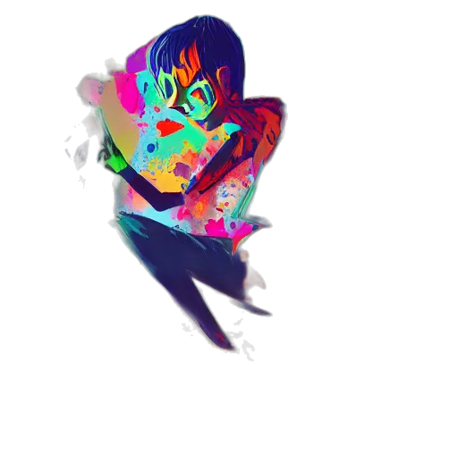 mask, face, creature, jacket, vaporwave, pixel art, concept art, watercolor transparent PNG cut-out