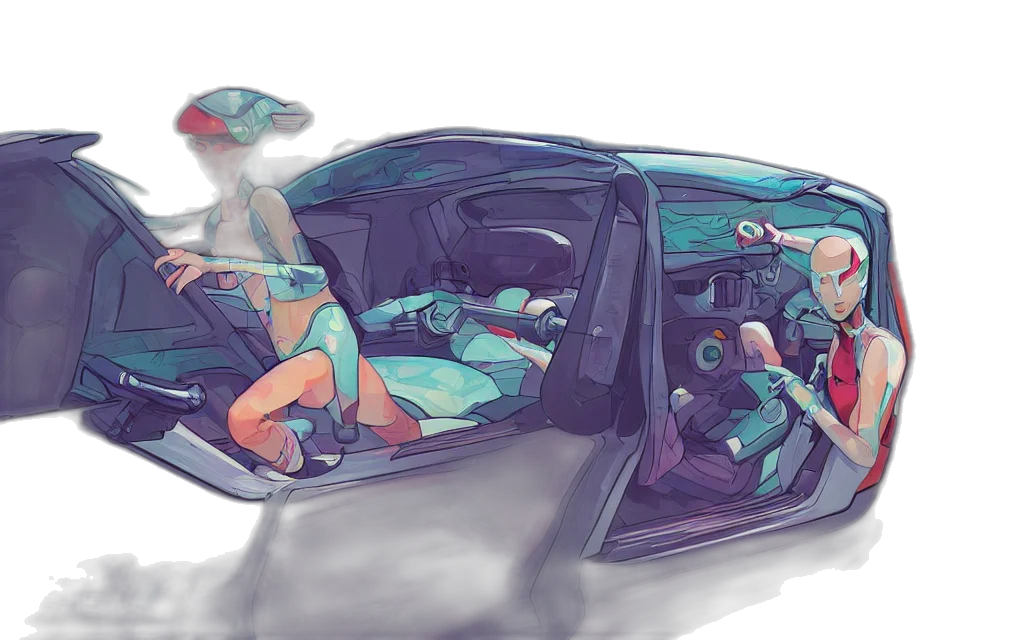 car, concept art, cyberpunk, vaporwave, watercolor, underwater, outer space, neon lights transparent PNG cut-out