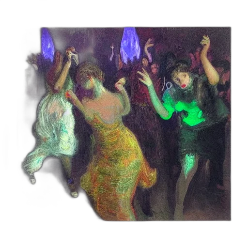 dress, mask, watercolor, oil painting, concept art, neon lights, underwater, night transparent PNG cut-out