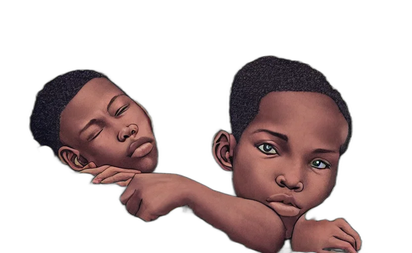 face, photorealistic, concept art, 3d render, watercolor, african, boy, lying transparent PNG cut-out