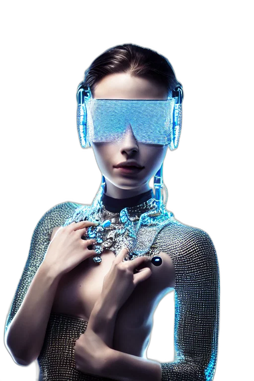 robot, mask, jewelry, face, cyberpunk, 3d render, concept art, vaporwave transparent PNG cut-out