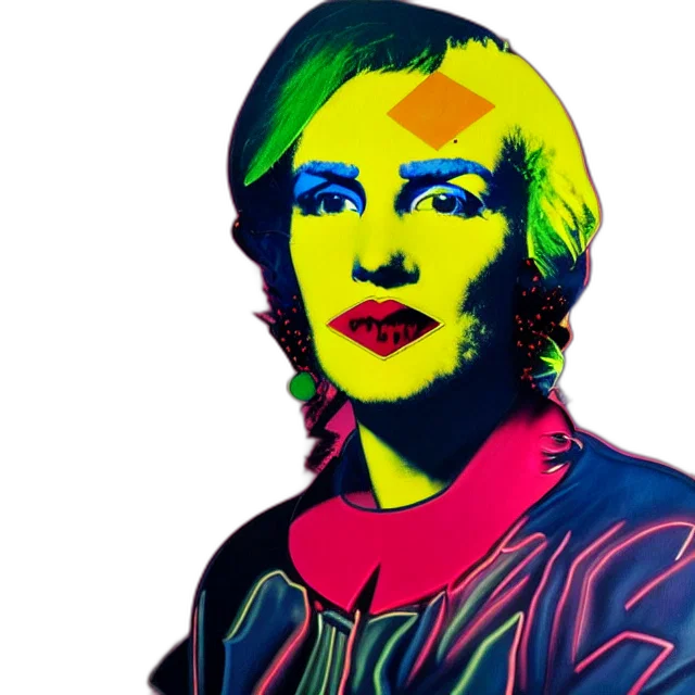 face, jacket, cartoon, photorealistic, vaporwave, cyberpunk, neon lights, neon transparent PNG cut-out