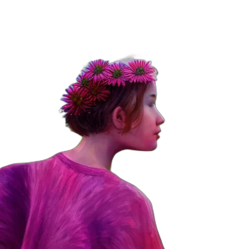 crown, hat, flower, hair, photorealistic, vaporwave, 3d render, concept art transparent PNG cut-out