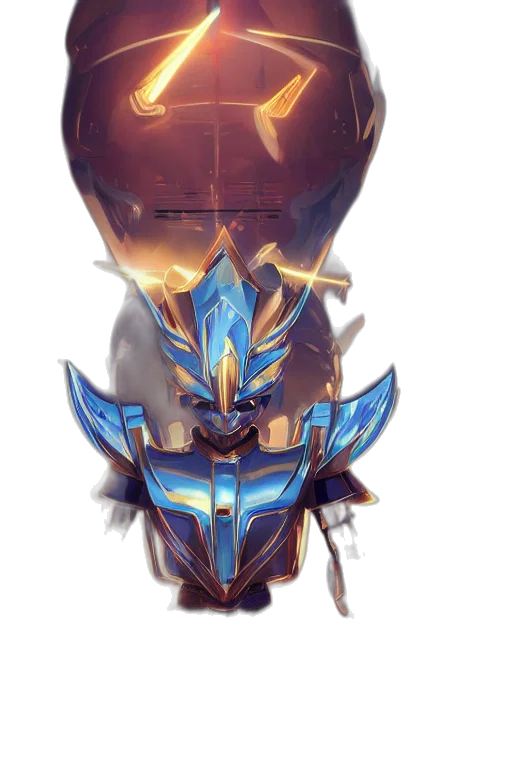 mask, crown, robot, weapon, concept art, fantasy art, anime, 3d render transparent PNG cut-out