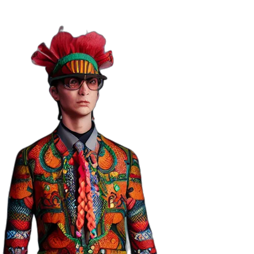 jacket, hat, face, mask, 3d render, photorealistic, concept art, colorful transparent PNG cut-out