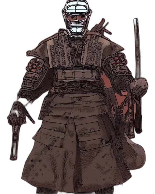 robot, staff, concept art, fantasy art, cyberpunk, comic book art, dark, earth tones transparent PNG cut-out