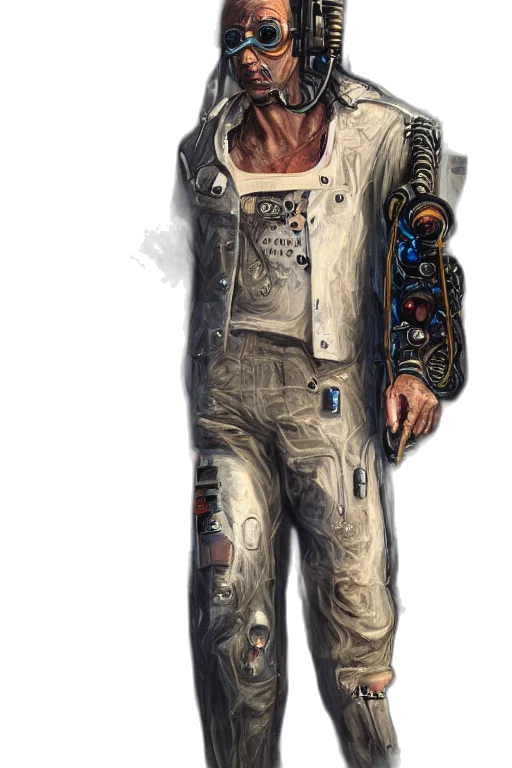 jacket, robot, staff, face, cyberpunk, concept art, pixel art, comic book art transparent PNG cut-out