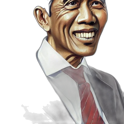 face, staff, photorealistic, comic book art, 3d render, cartoon, jokowi, painting transparent PNG cut-out