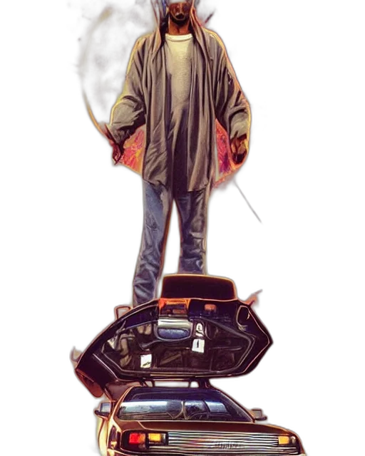 robot, jacket, staff, weapon, concept art, cyberpunk, pixel art, comic book art transparent PNG cut-out