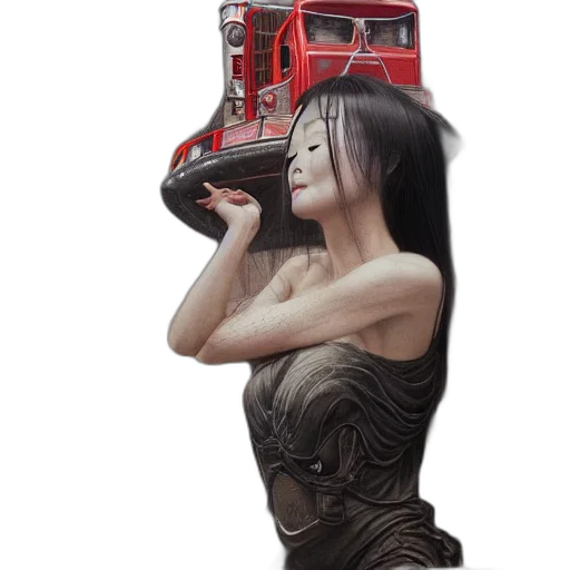 dress, robot, car, face, concept art, photorealistic, fantasy art, 3d render transparent PNG cut-out