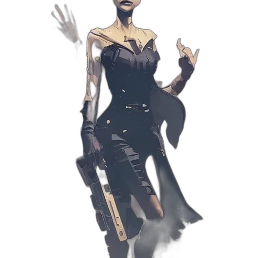 dress, weapon, staff, concept art, fantasy art, cyberpunk, comic book art, dark transparent PNG cut-out