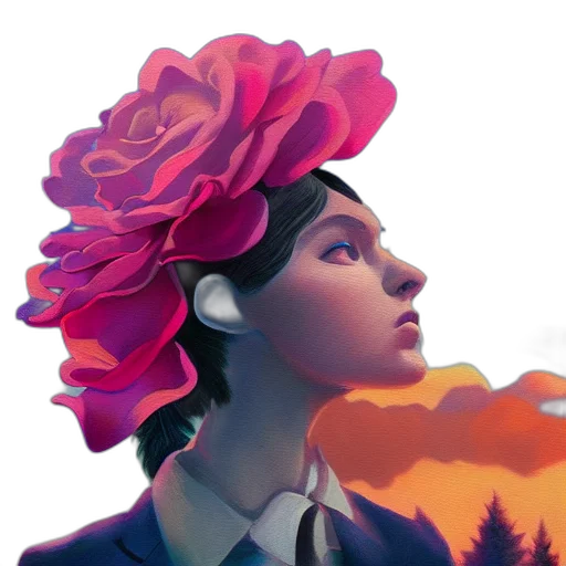 crown, face, hat, flower, concept art, fantasy art, watercolor, photorealistic transparent PNG cut-out