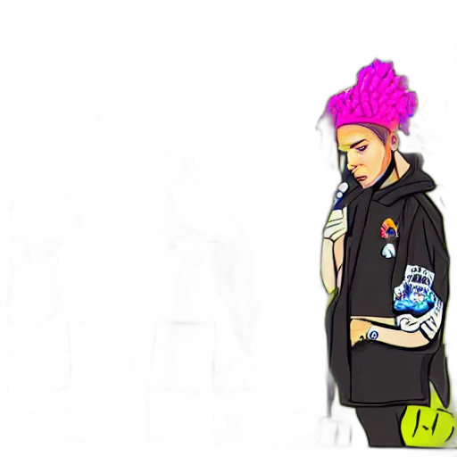 jacket, hat, staff, concept art, pixel art, cartoon, photorealistic, neon lights transparent PNG cut-out