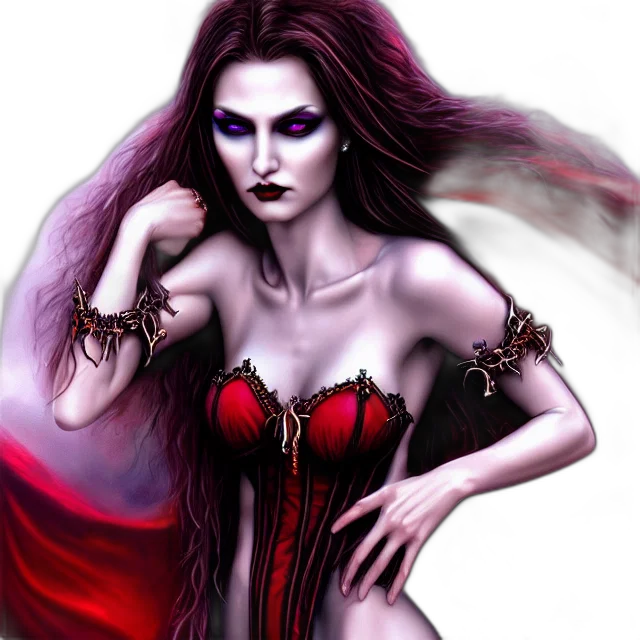 dress, jewelry, fantasy art, comic book art, concept art, photorealistic, red, dark transparent PNG cut-out