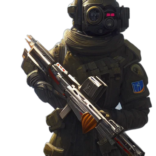 weapon, staff, robot, jacket, concept art, 3d render, pixel art, cyberpunk transparent PNG cut-out