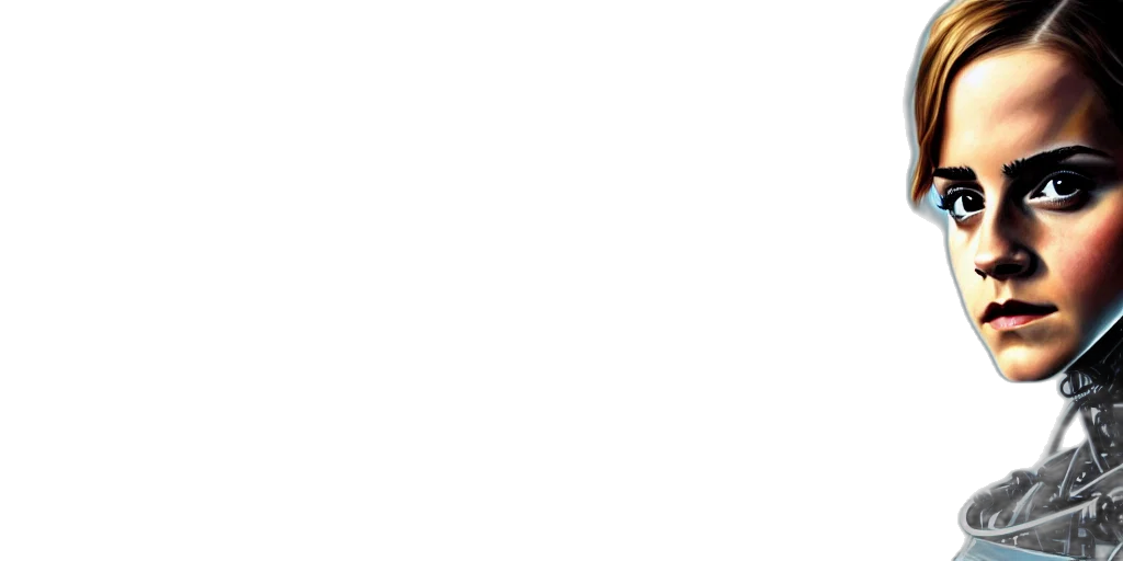 staff, face, monochrome, pastel, emma, watson, chrome, robot transparent PNG cut-out