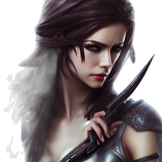 sword, fantasy art, concept art, photorealistic, comic book art, dark, beautiful, assassin transparent PNG cut-out