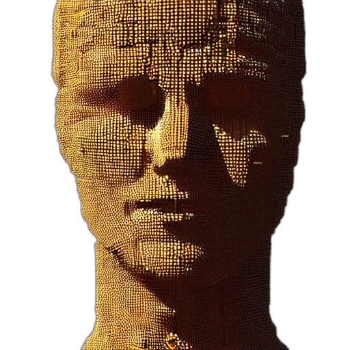 mask, face, crown, robot, 3d render, photorealistic, concept art, golden transparent PNG cut-out