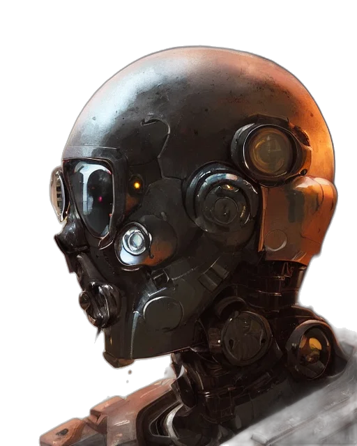 robot, mask, face, cyberpunk, concept art, 3d render, photorealistic, masked transparent PNG cut-out