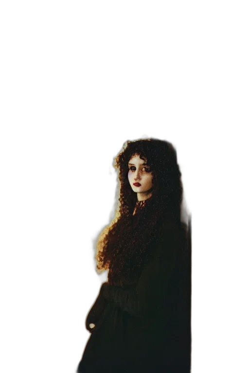 dress, hair, staff, creature transparent PNG cut-out