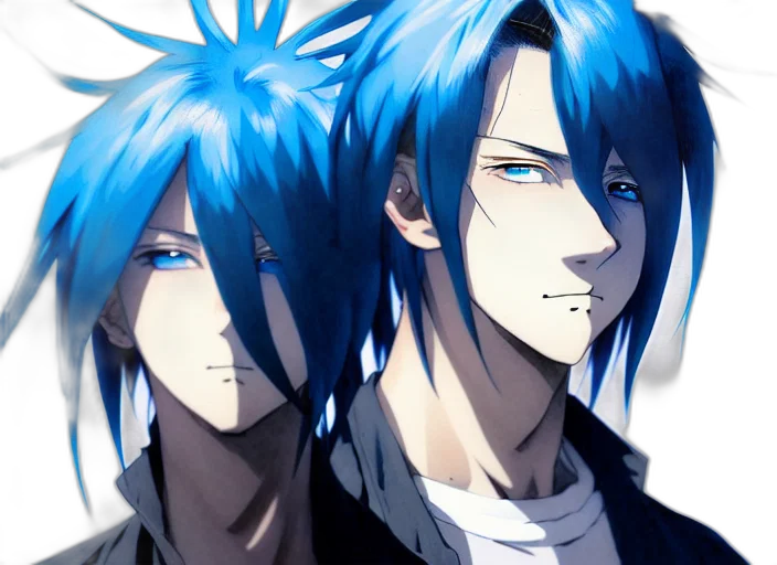 anime, photorealistic, concept art, cartoon, blue, monochrome, portrait, man transparent PNG cut-out