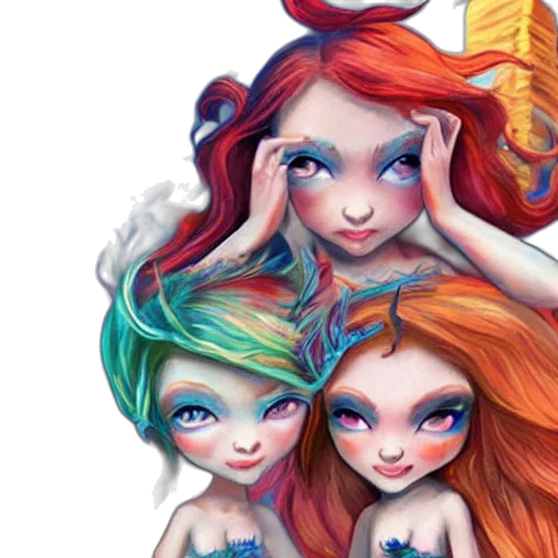 fantasy art, concept art, cartoon, comic book art, underwater, colorful, devilish, mermaids transparent PNG cut-out