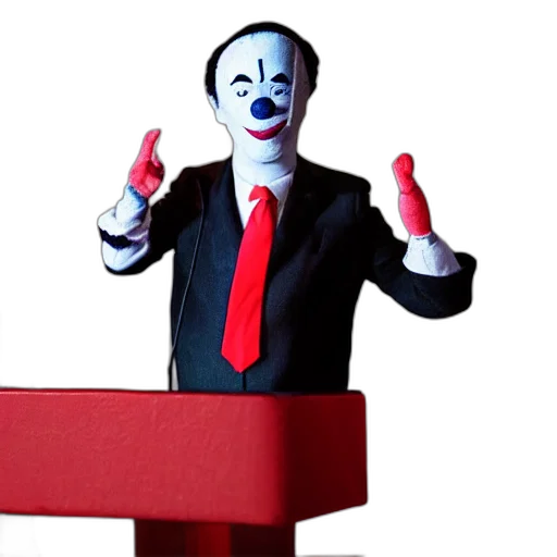 mask, concept art, string, puppet, president, clown, makeup, podium transparent PNG cut-out