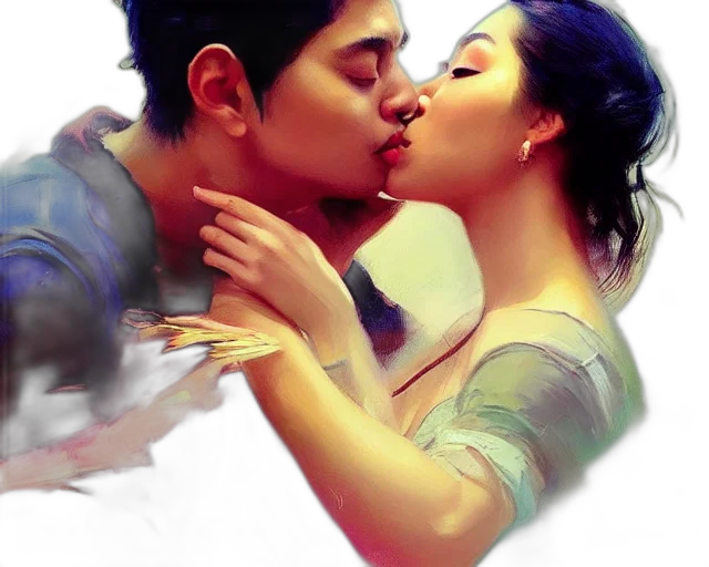 photorealistic, oil painting, underwater, photography, south, east, asian, couples transparent PNG cut-out