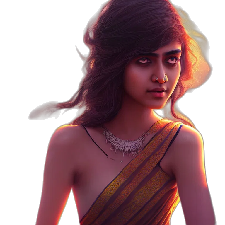 dress, face, jewelry, concept art, fantasy art, photorealistic, comic book art, sunset transparent PNG cut-out