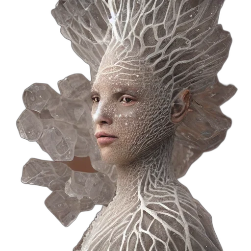creature, crown, hair, face, 3d render, fantasy art, concept art, photorealistic transparent PNG cut-out