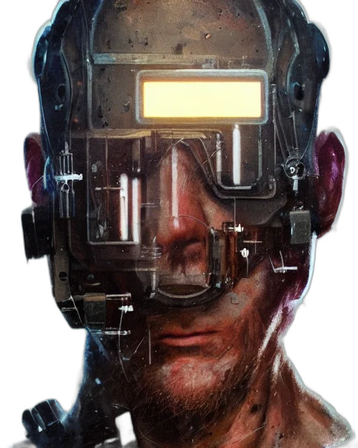 robot, face, mask, cyberpunk, concept art, comic book art, photorealistic, half transparent PNG cut-out