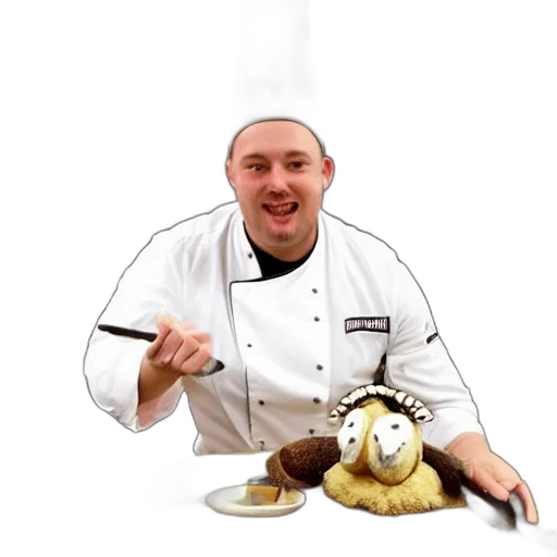 staff, food, animal, 3d render, sheep, ram, horns, chef transparent PNG cut-out
