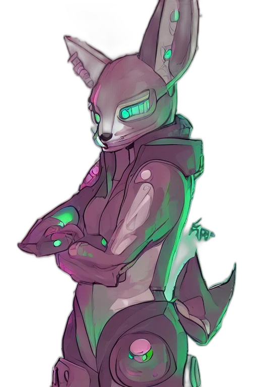 creature, staff, robot, jacket, cyberpunk, concept art, vaporwave, fantasy art transparent PNG cut-out