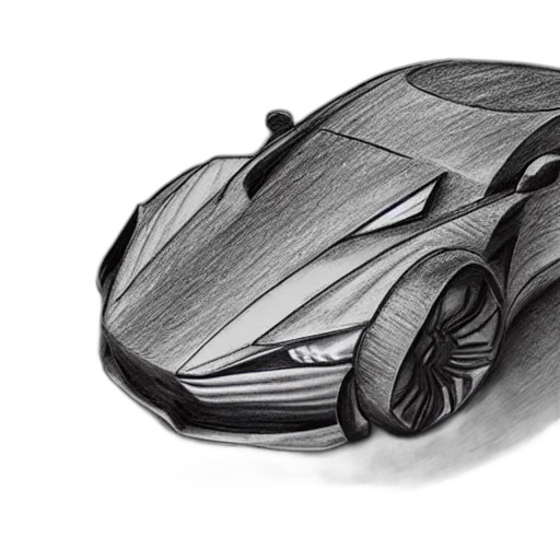 car, photorealistic, 3d render, pencil sketch transparent PNG cut-out