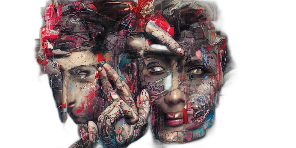 face, mask, photorealistic, cyberpunk, comic book art, concept art, outer space, colorful transparent PNG cut-out