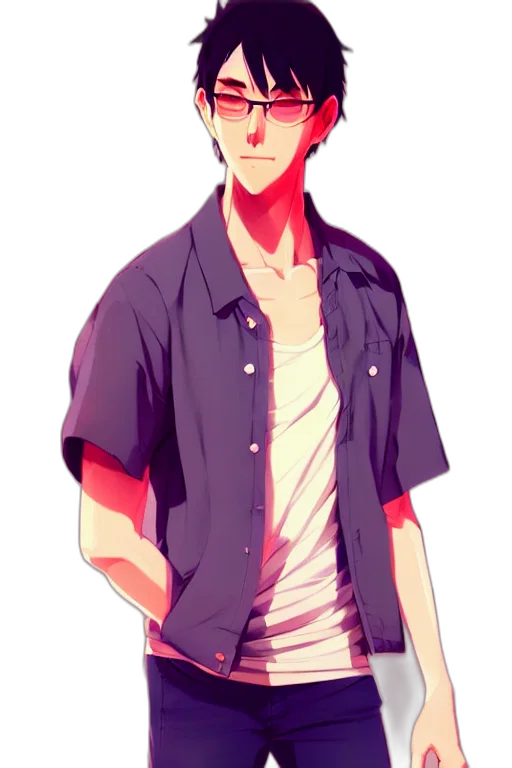 jacket, staff, anime, pixel art, concept art, cartoon, red, neon transparent PNG cut-out