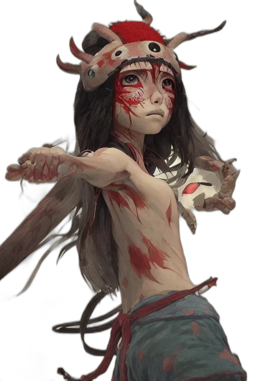 creature, weapon, staff, mask, fantasy art, concept art, anime, photorealistic transparent PNG cut-out