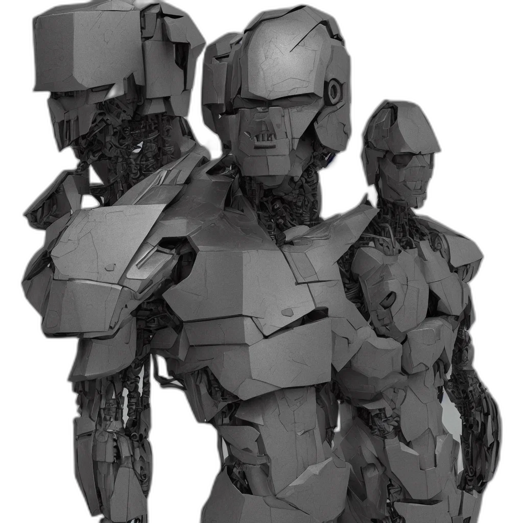 robot, jacket, concept art, 3d render, cyberpunk, pixel art, monochrome, earth tones transparent PNG cut-out
