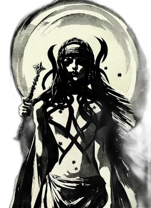 comic book art, fantasy art, concept art, pencil sketch, marana, slavic, goddess, six transparent PNG cut-out
