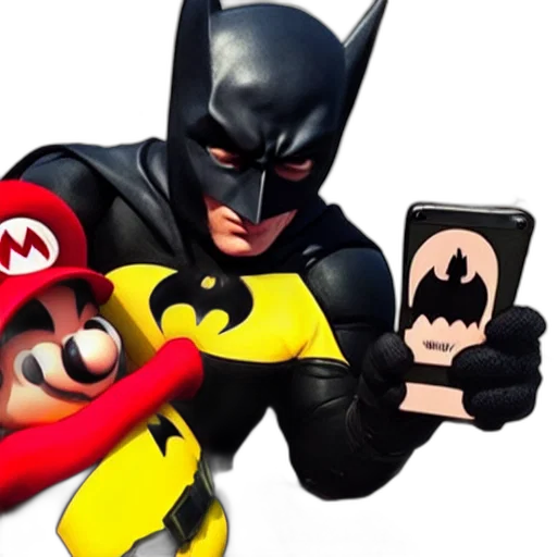 batman, happy, take, selfie, mario transparent PNG cut-out