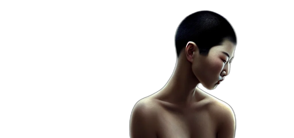 hair, face, mask, jewelry, photorealistic, 3d render, concept art, cyberpunk transparent PNG cut-out