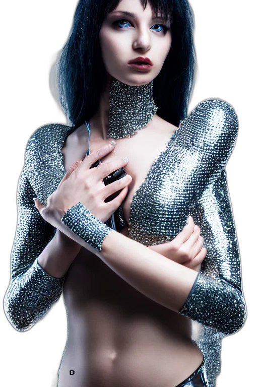 jewelry, robot, dress, cyberpunk, fantasy art, 3d render, photorealistic, outer space transparent PNG cut-out