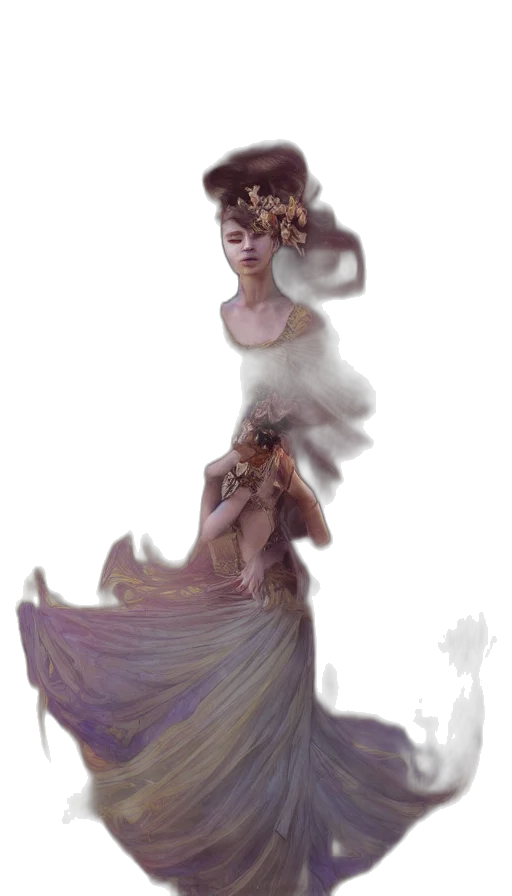 dress, crown, creature, mask, concept art, fantasy art, photorealistic, watercolor transparent PNG cut-out