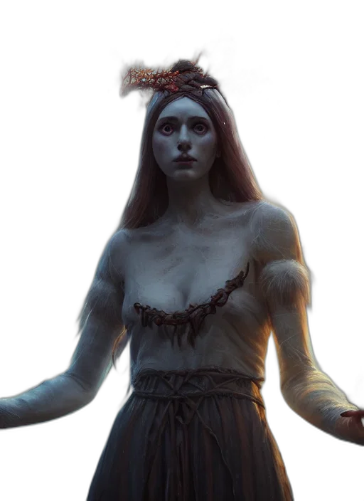 dress, crown, staff, creature transparent PNG cut-out