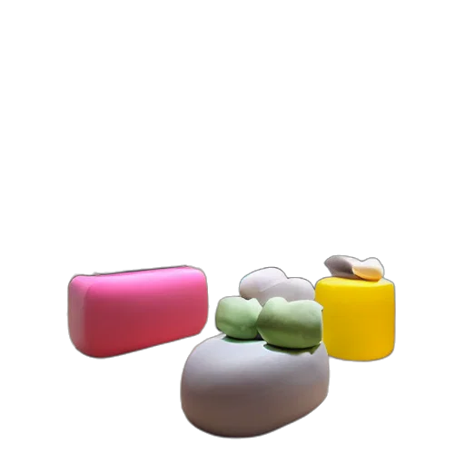 furniture, jewelry, food, 3d render, photorealistic, concept art, pastel, colorful transparent PNG cut-out