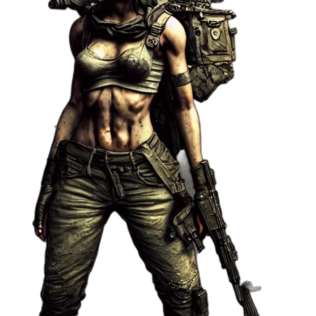 weapon, concept art, comic book art, cyberpunk, pixel art, earth tones, full, body transparent PNG cut-out