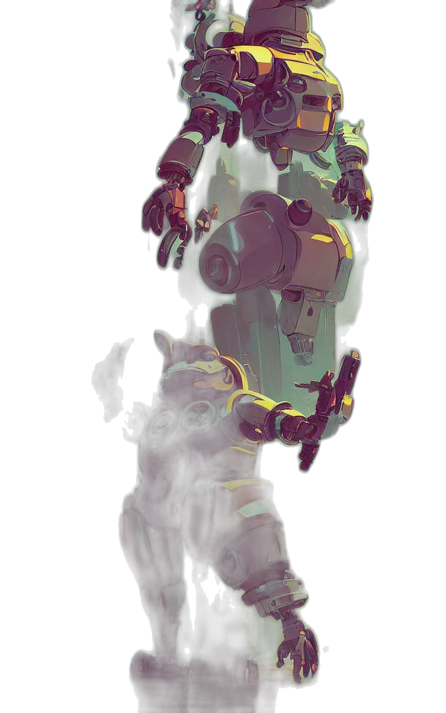 robot, weapon, creature, mask, concept art, cyberpunk, fantasy art, watercolor transparent PNG cut-out